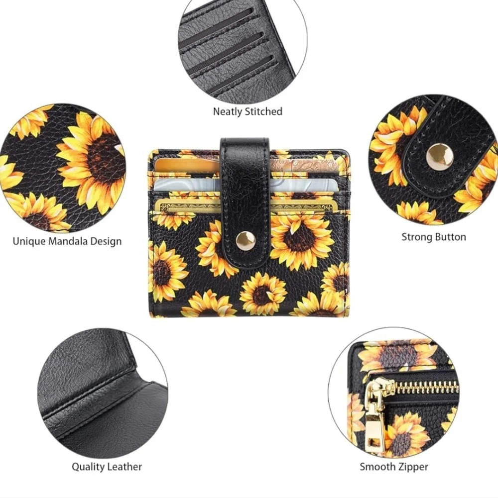 Sunflower Print Black Wallet